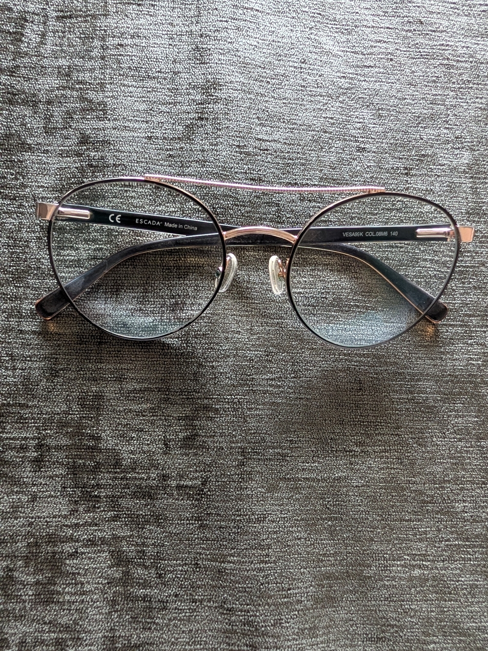 Escada Round Metal Glasses in Rose Gold and Black